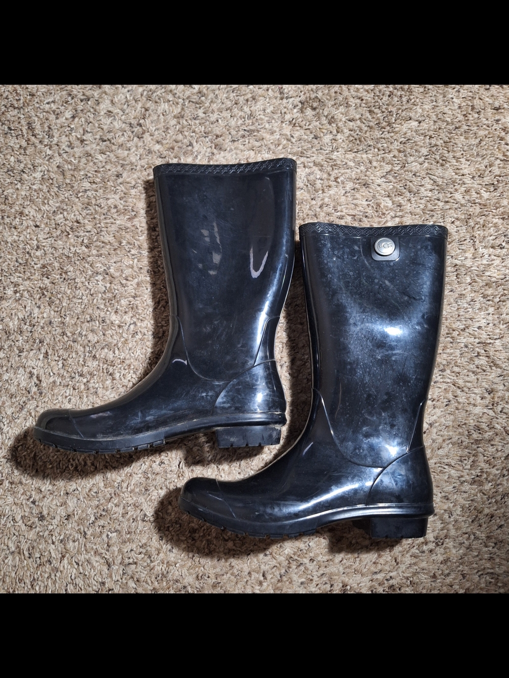 UGG Shaye Tall High-Gloss Winter Rain Boots Black Size 9